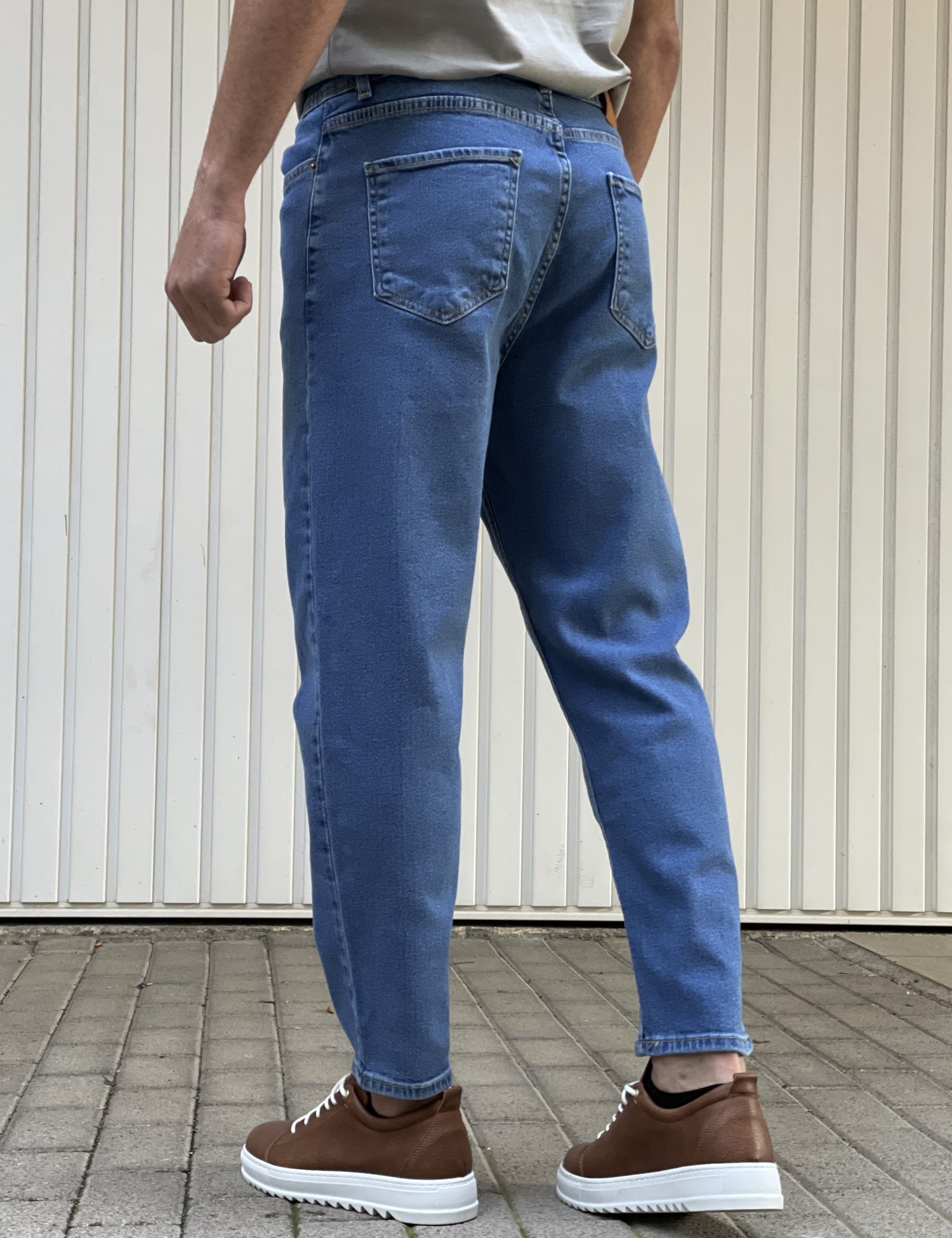 Ανδρικό μπλε Loose τζιν ελαστικό πεντάτσεπο με φερμουάρ 8636 φωτογραφία